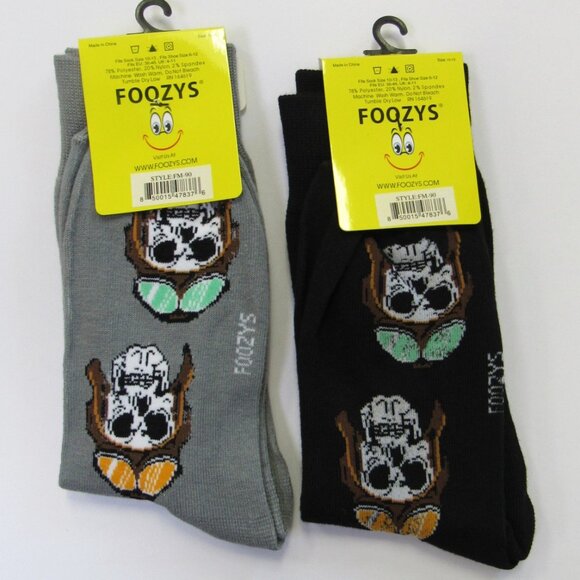 2 Pairs Men's Foozys Biker Vintage Skull w/Goggles Crew Socks Stocking Stuffers - Picture 2 of 2